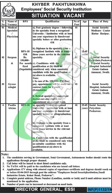 Kpk Essi Jobs 2019 Khyber Pakhtunkhwa Employees Social Security Institution