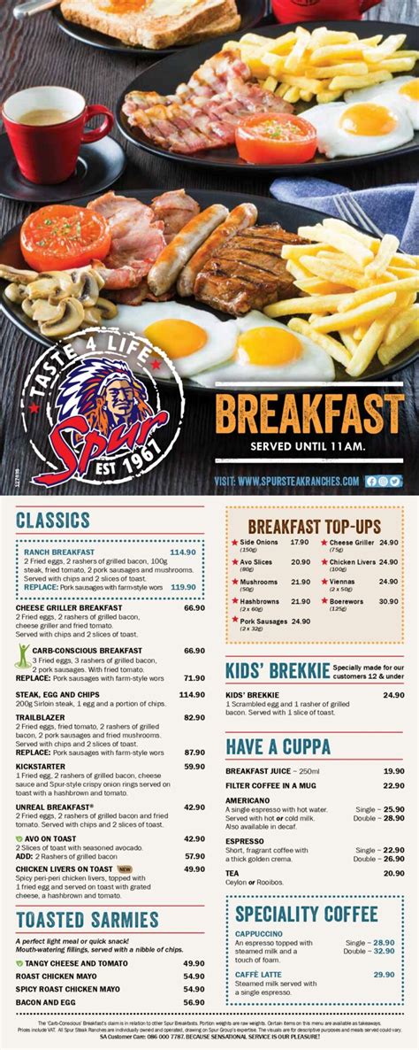 Spur Breakfast Menu Prices