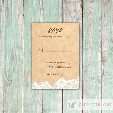 Lace Rustic Wedding Invitation & RSVP Card 2 – Pink the Cat