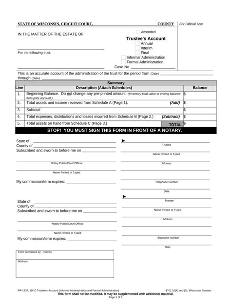 Trustee S Account Annual Interim Final Wisconsin Form Fill Out And