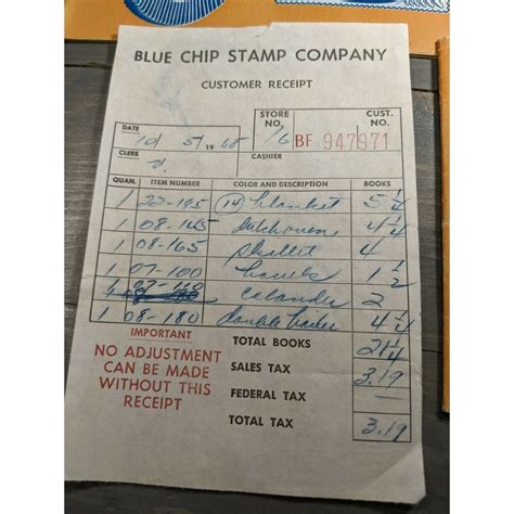 Vintage Blue Chip Stamp Company Savings Book And 1 Handwritten Receipt