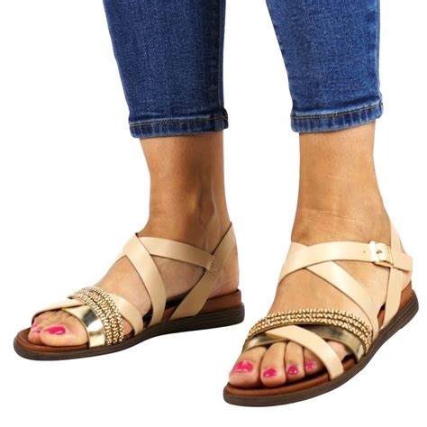 Be Owe Z Ote Sanda Y Damskie Na P Askiej Podeszwie Nude Plecionka Modne Cena Opinie