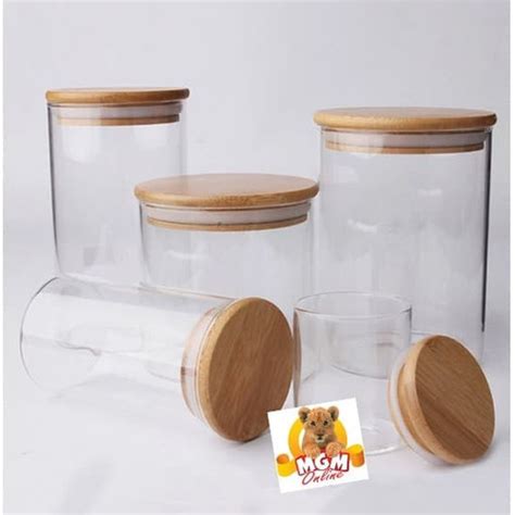 Jual KEDAP Toples Kaca Tutup Kayu Kedap BOROSILICATE Glass Canister