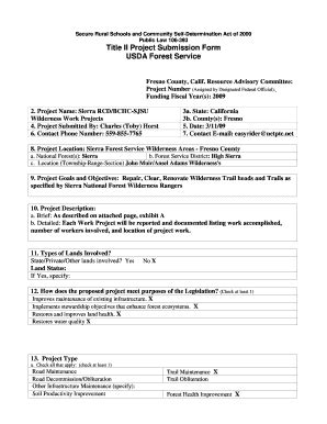 Fillable Online Fs Usda Title II Project Submission Form USDA Forest