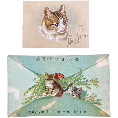 2 Victorian Cat Cards Christmas And Birthday Kitty Kitties In 2020