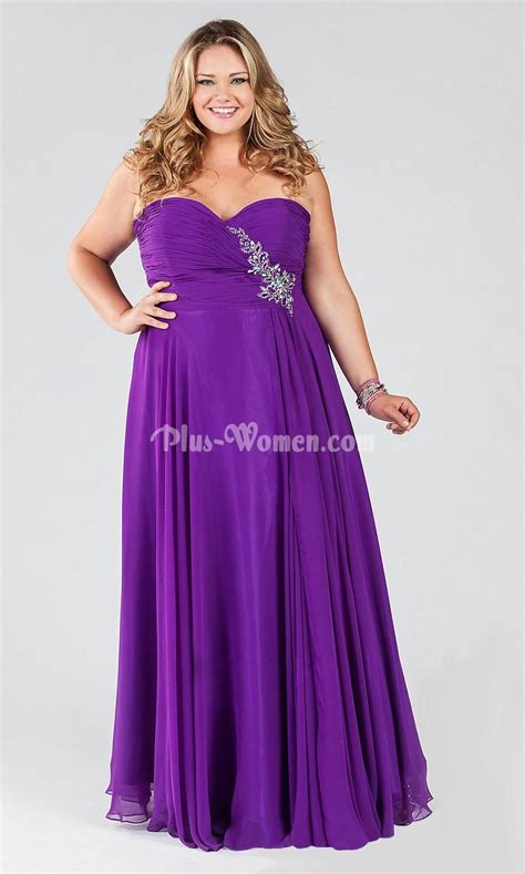 Strapless Sweetheart Purple Chiffon Plus Size Prom Dress Evening