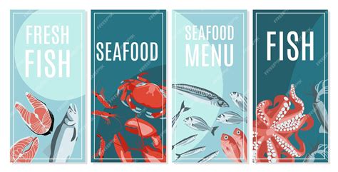 Premium Vector Fresh Seafood Card Templates Set Seafood Restaurant