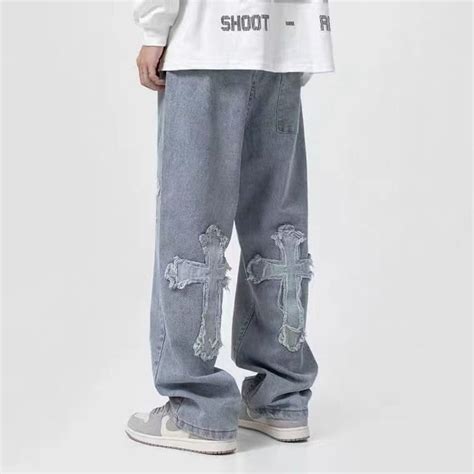 Y2k Men Korean Fashion Streetwear Hip Hop Low Rise Baggy Jeans Etsy