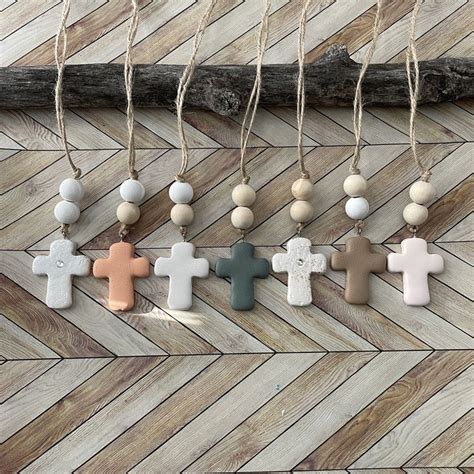 Cross Car Mirror Hangers Christian Cross Hanging Ornament Polymer Clay