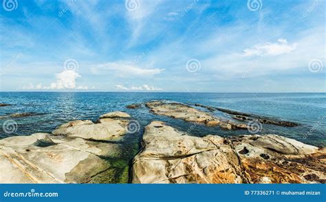 Seascape With Stones At The Beach And Blue Sky Stock Image Image Of