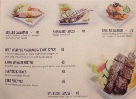 Menu at Benihana restaurant, Jakarta, Plaza Indonesia