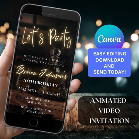 Animated Whiskey Themed Digital Surprise Party Invitation With Photo