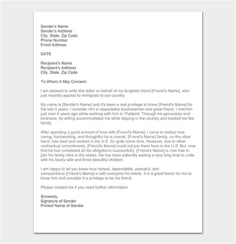Letter Of Support Template For Immigration