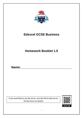 Edexcel Gcse Business Homework Booklet Topic 15 Teaching Resources