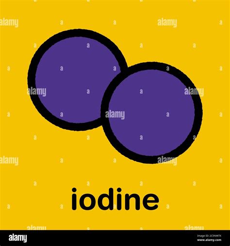 Iodine (I2) molecule. Solutions of elemental iodine are used as ...