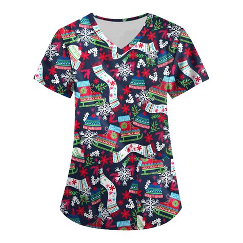 Ovticza Christmas Scrub Tops For Women Plus Size Snowman With Pockets