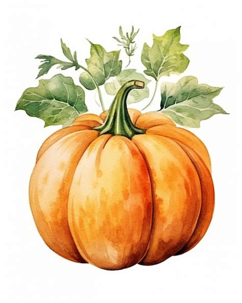 Premium Photo | A watercolor painting of a pumpkin and leaves