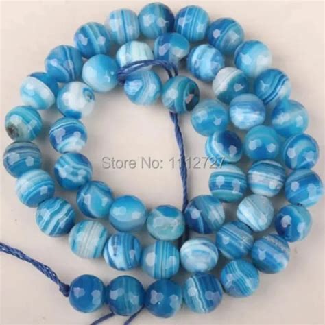 4 12mm Blue Vein Round Faceted Stripe Agate Onyx Semi Finished Natural