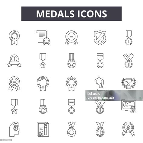 Ilustración De Medallas Iconos De Línea Signos Fijados Vector Medallas