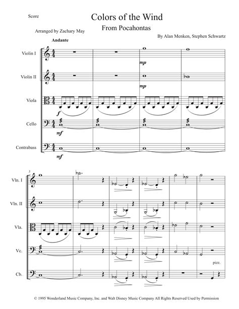 Colors Of The Wind Arr Zachary May By Vanessa Williams Sheet Music For Orchestra At Sheet