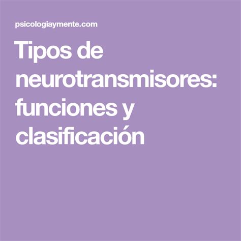 Tipos De Neurotransmisores Funciones Y Clasificación Neurotransmisores Los Tipitos Neurociencia