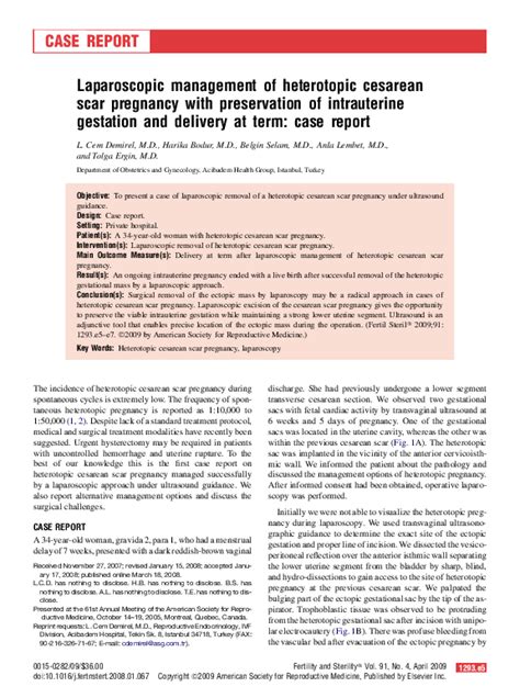 Pdf Laparoscopic Management Of Heterotopic Cesarean Scar Pregnancy