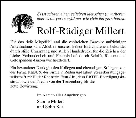 Traueranzeigen von Rolf Rüdiger Millert trauer anzeigen de