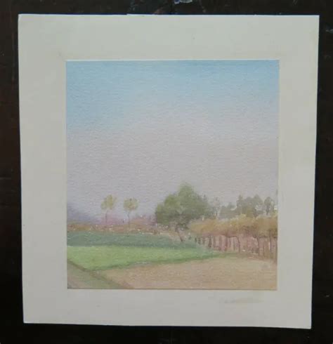 Petit Peinture Vintage Paysage De Campagne Aquarelle Sur Papier X