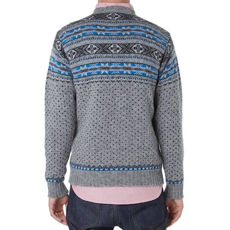 Jamieson S Of Shetland Jacquard Half Fair Isle Crew Neck Knit Grey END