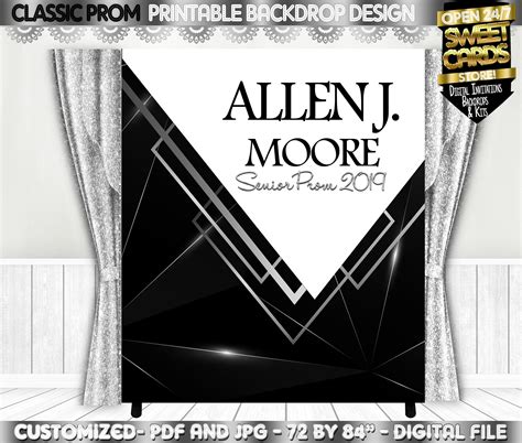 Classic Prom Black Silver Printable Backdrop Prom Elegant Backdrop M Sweetcardstore