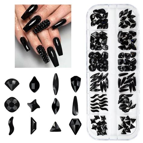 Amazon Qiipii Pcs Black Rhinestones Nail Charms Shapes