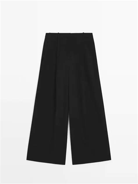 Massimo Dutti Wide Leg Trousers With Dart Details Black Editorialist