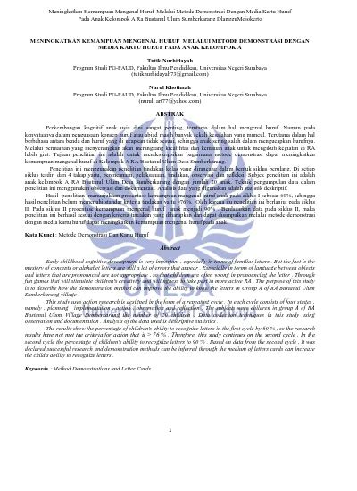 Meningkatkan Kemampuan Mengenal Huruf Melalui Metode Demonstrasi Dengan