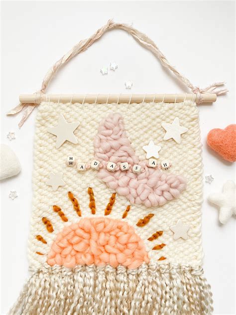 Personalizable Sun Moon Stars Nursery Wall Hanging Star Woven Wall Art