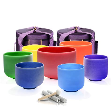 Topfund Hz Chakra Set Of Colored Crystal Singing Bowls Inch