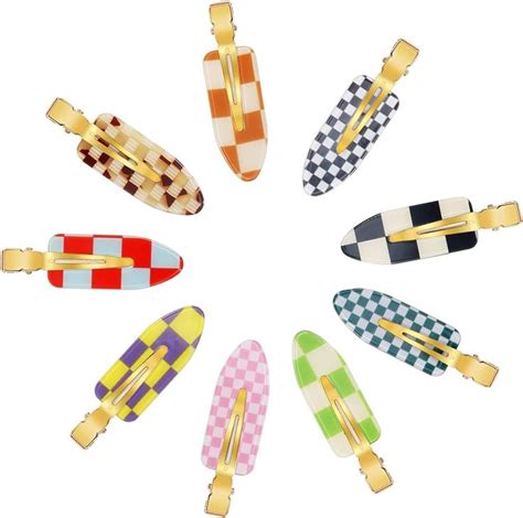 9PCS No Bend Hair Clips Checkerboard No Crease Curl Pins Acrylic