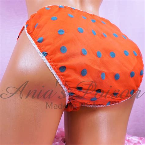 Sissy Chiffon Panties For Men Orange Blue Polka Dot String Bikini Or