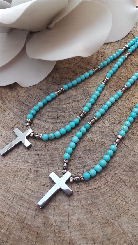 Mens Cross Necklace Mens Necklace Mens Beaded Cross Etsy