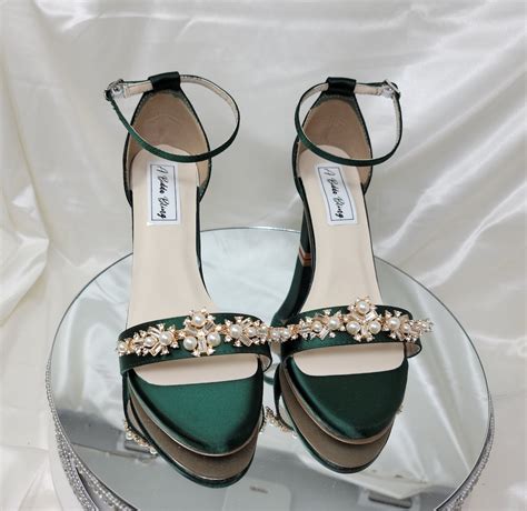 Hunter Green Bridal Shoes Chunky Heels Hunter Green Wedding Shoes Wedding Shoes 100 Colors Rose