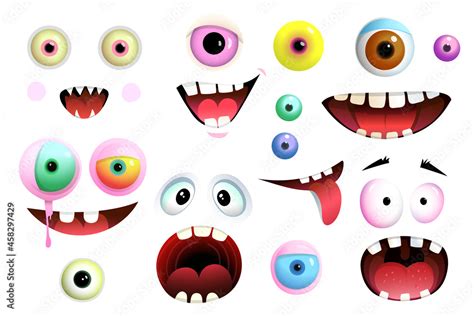 Cartoon cute eyes and mouth of monsters and creatures collection ...