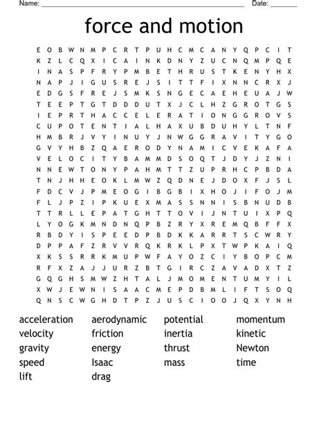 Force And Motion Word Search WordMint