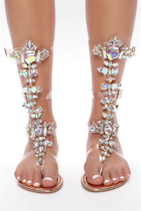 Glowing Up Rhinestone Flat Sandals Gold Fashion Nova