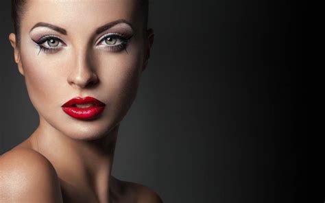 Download Woman Face Red Lipstick Wallpaper