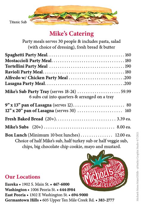 Carry-Out Catering Menu | MichaelsItalianFeast