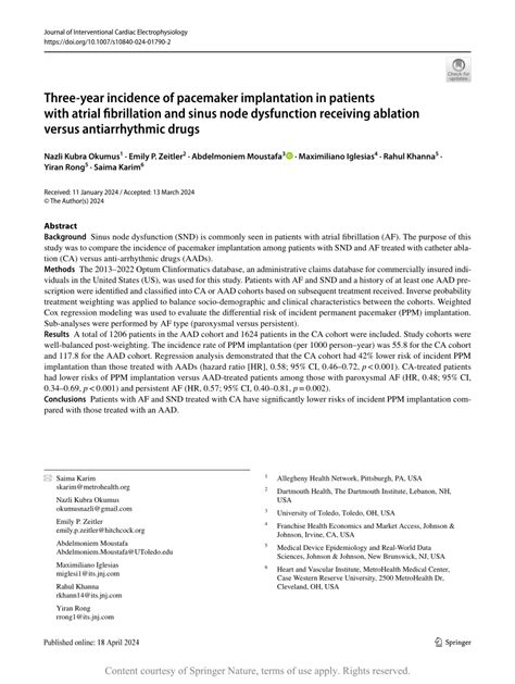 PDF Three Year Incidence Of Pacemaker Implantation In Patients With