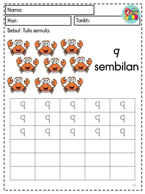 Lembaran Kerja Awal Matematik Nombor 1 Hingga 10 Grafik Cantik