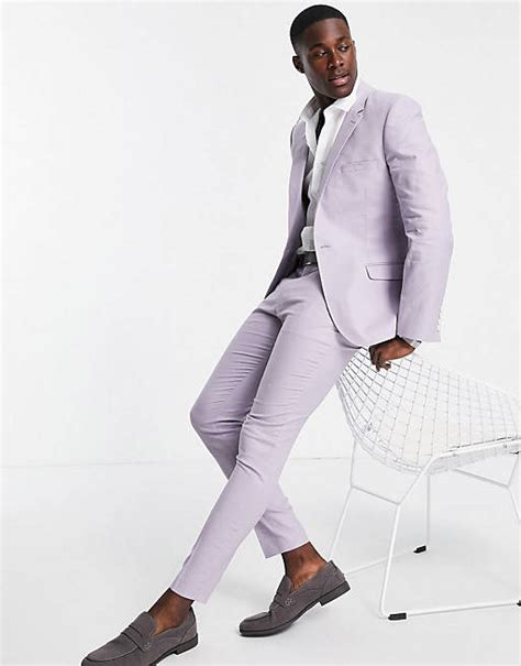 Asos Design Super Skinny Suit In Pastel Lilac Cotton Linen Asos