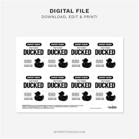 Sweet Ride You Ve Been Ducked Tags Printable PDF My Party Design