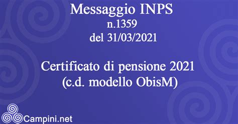 Messaggio Inps N 1359 Del 31 03 2021 Obism 2021