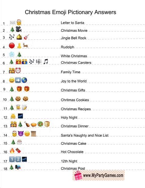 Christmas Emoji Pictionary Quiz Answer Key | Christmas song games ...